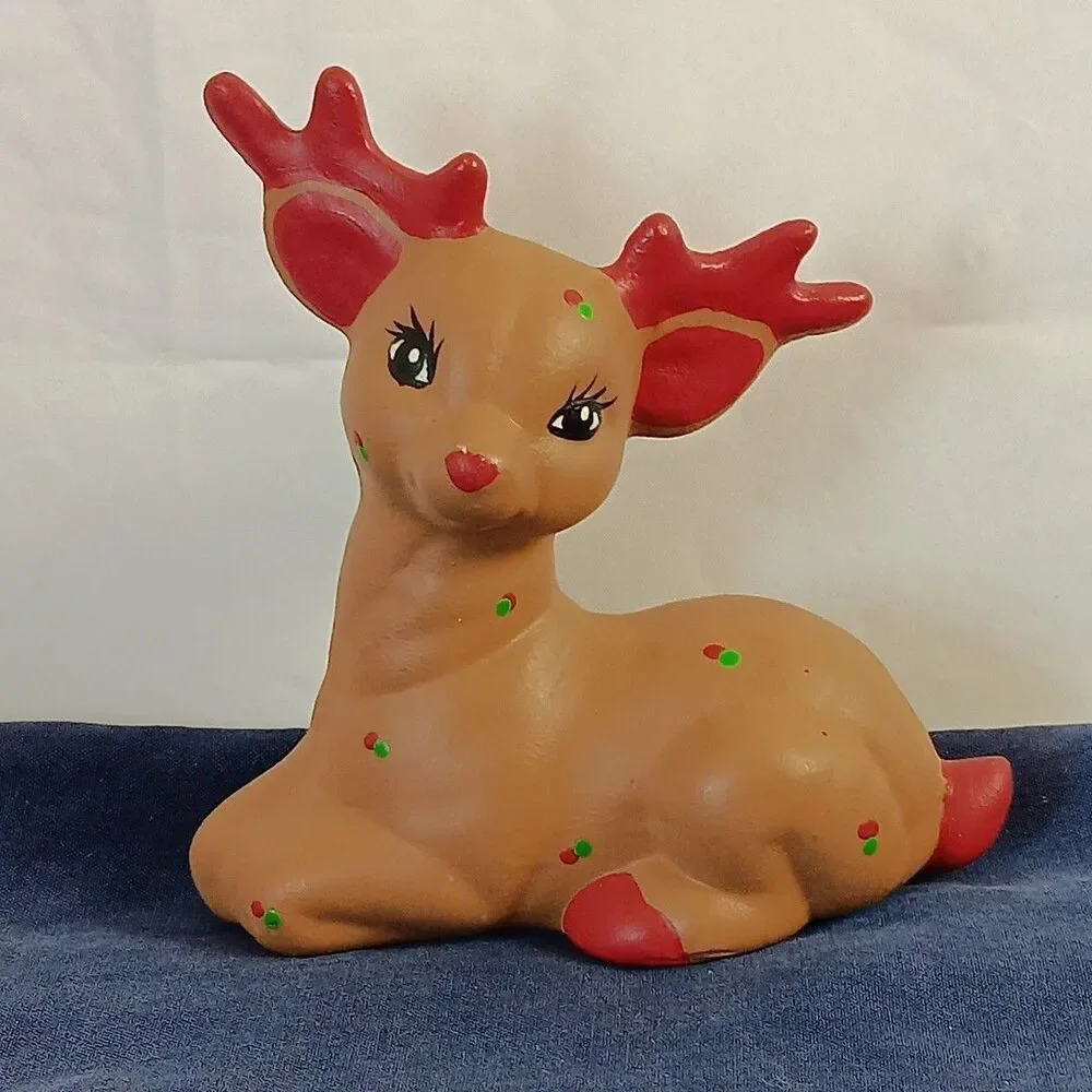 Vintage Christmas Hand Painted Ceramic Reindeer Christmas Decoration Figurine